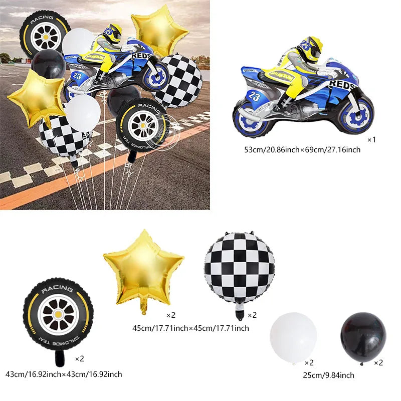11pcs Dirt Bike Decor For Boy Motorcycle Foil Balloon 18inch Tyre Helium Balloons Birthday Party Supplies Race Decorations