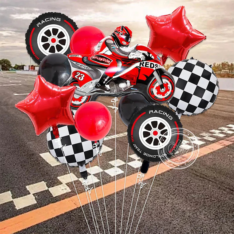 11pcs Dirt Bike Decor For Boy Motorcycle Foil Balloon 18inch Tyre Helium Balloons Birthday Party Supplies Race Decorations