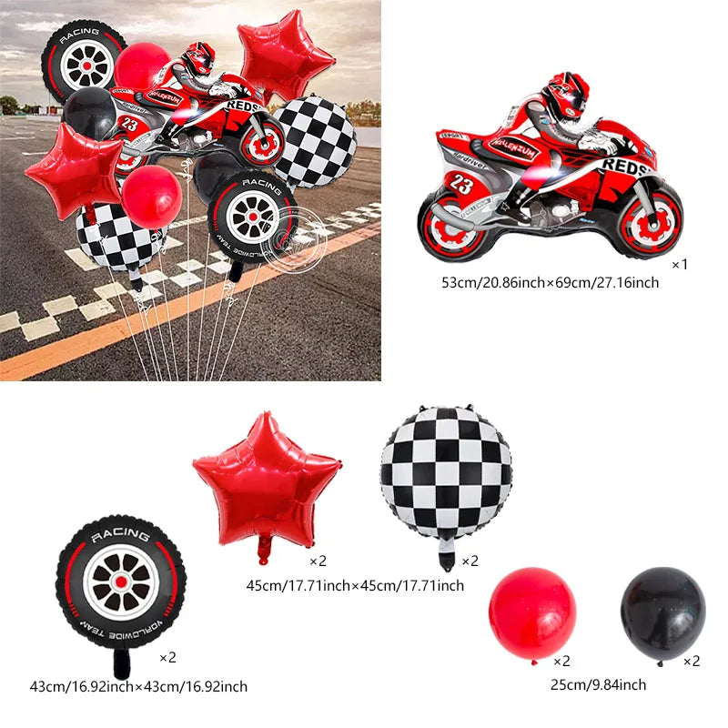 11pcs Dirt Bike Decor For Boy Motorcycle Foil Balloon 18inch Tyre Helium Balloons Birthday Party Supplies Race Decorations