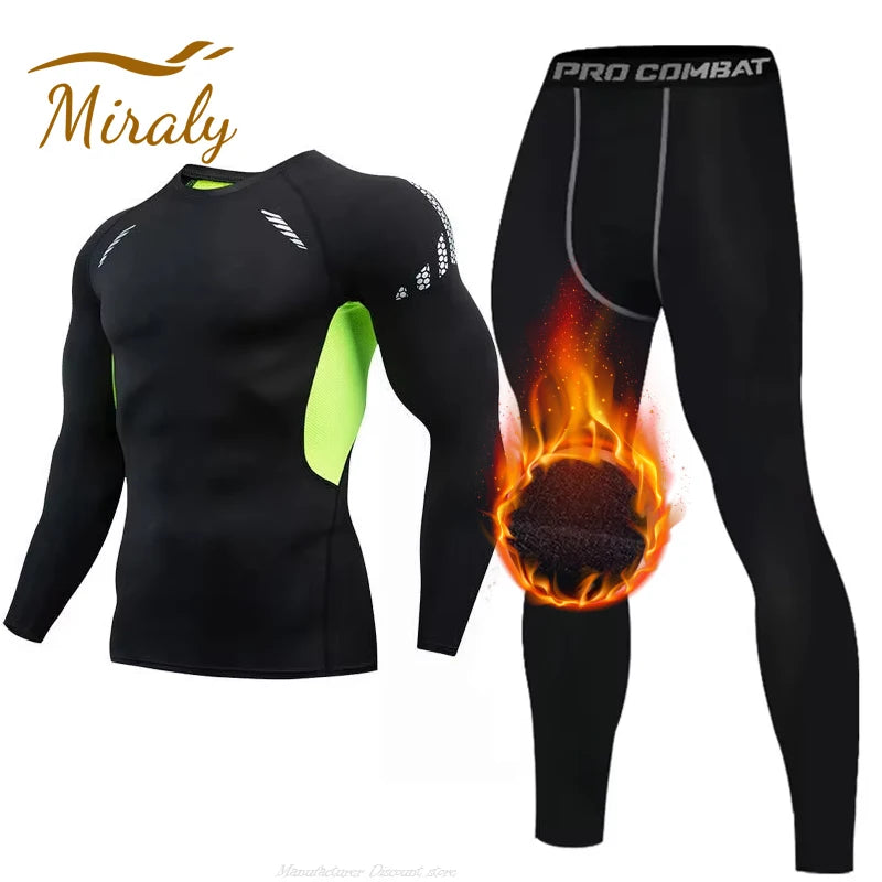 2024 Winter Warm Men Undershirts Fleece Thermal Underwear Set Long Johns Elastic Compression Tights Fitness Sprots Tracksuit Set