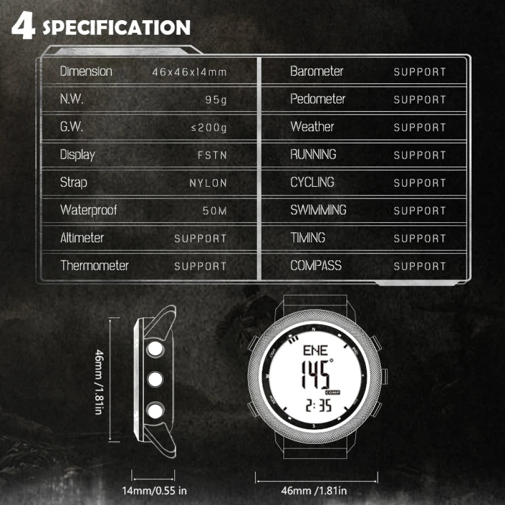 Digital Men Watch NORTH EDGE APACHE-46 Running Swimming Outdoor Sport Watches Altimeter Barometer Compass Waterproof 50M