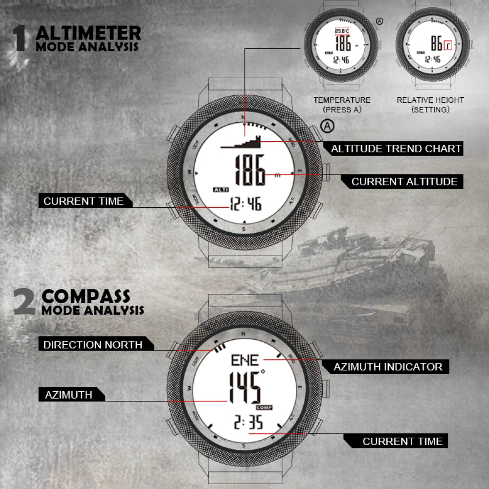 Digital Men Watch NORTH EDGE APACHE-46 Running Swimming Outdoor Sport Watches Altimeter Barometer Compass Waterproof 50M