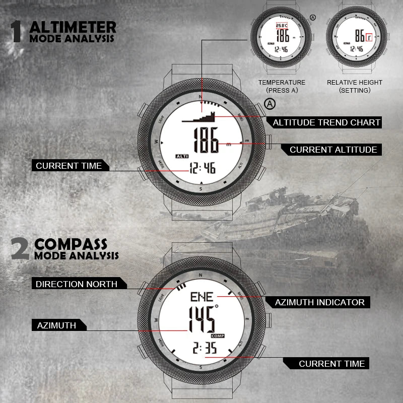 Digital Men Watch NORTH EDGE APACHE-46 Running Swimming Outdoor Sport Watches Altimeter Barometer Compass Waterproof 50M
