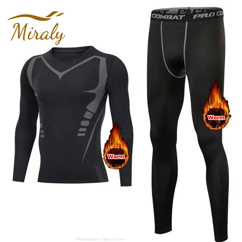 2024 Winter Warm Men Undershirts Fleece Thermal Underwear Set Long Johns Elastic Compression Tights Fitness Sprots Tracksuit Set