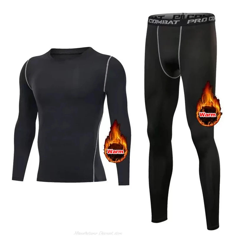 2024 Winter Warm Men Undershirts Fleece Thermal Underwear Set Long Johns Elastic Compression Tights Fitness Sprots Tracksuit Set