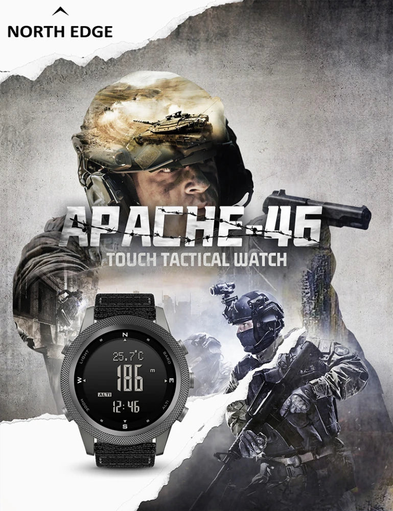 Digital Men Watch NORTH EDGE APACHE-46 Running Swimming Outdoor Sport Watches Altimeter Barometer Compass Waterproof 50M